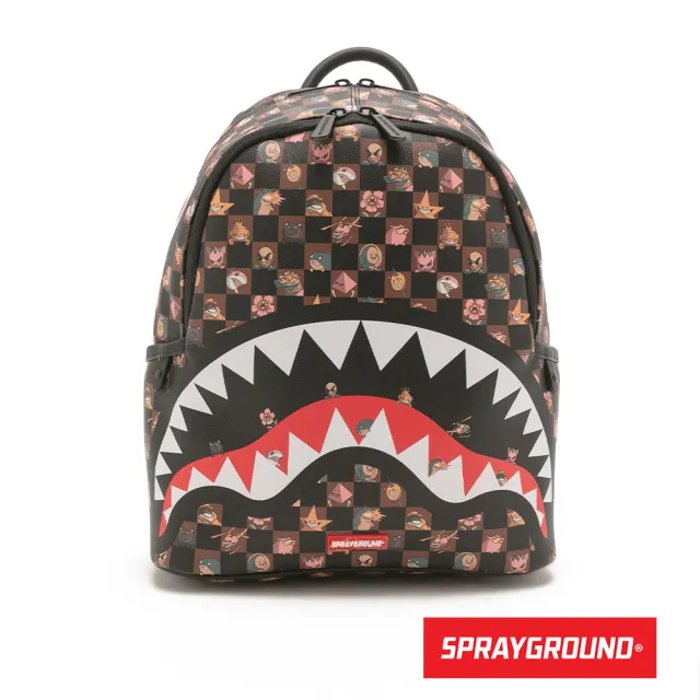 【SPRAYGROUND】趣味小圖棋盤格鋸齒鯊後背包(咖色)
