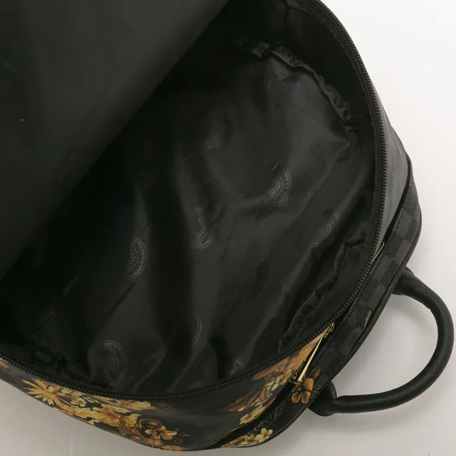 【SPRAYGROUND】雙拼花卉棋盤格鋸齒鯊後背包(黑色)