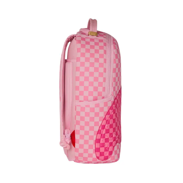 【SPRAYGROUND】雙色棋盤格鋸齒鯊大容量後背包(粉色)