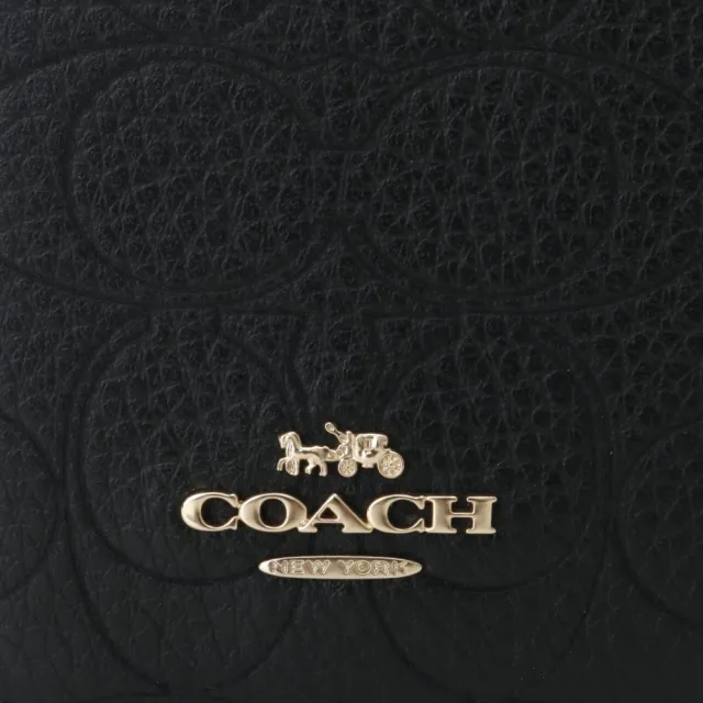 【COACH】浮印LOGO皮革直式方盒鍊帶卡夾零錢包(黑色)