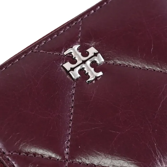【TORY BURCH】經典雙T菱格信用卡證件名片拉鍊零錢包(深紅)