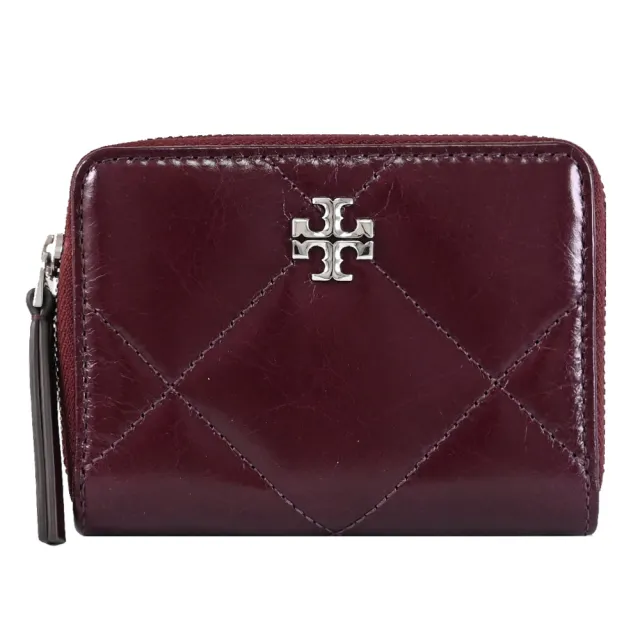 【TORY BURCH】經典雙T菱格信用卡證件名片拉鍊零錢包(深紅)