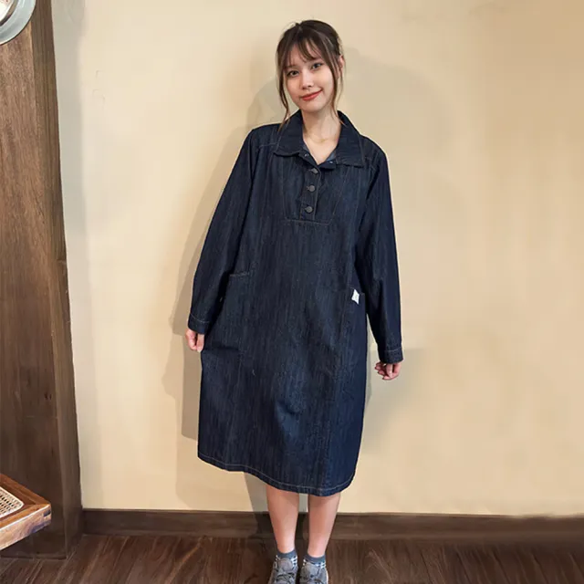 【Hana Mokuba】花木馬日系女裝襯衫式雙口袋牛仔洋裝