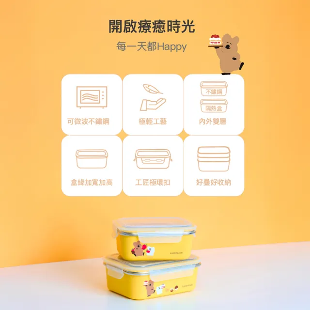 【LocknLock 樂扣樂扣】官方直營 呆萌町系列 可微波玩美Match不鏽鋼隔熱便當盒 1200ml(可微波/304不鏽鋼)