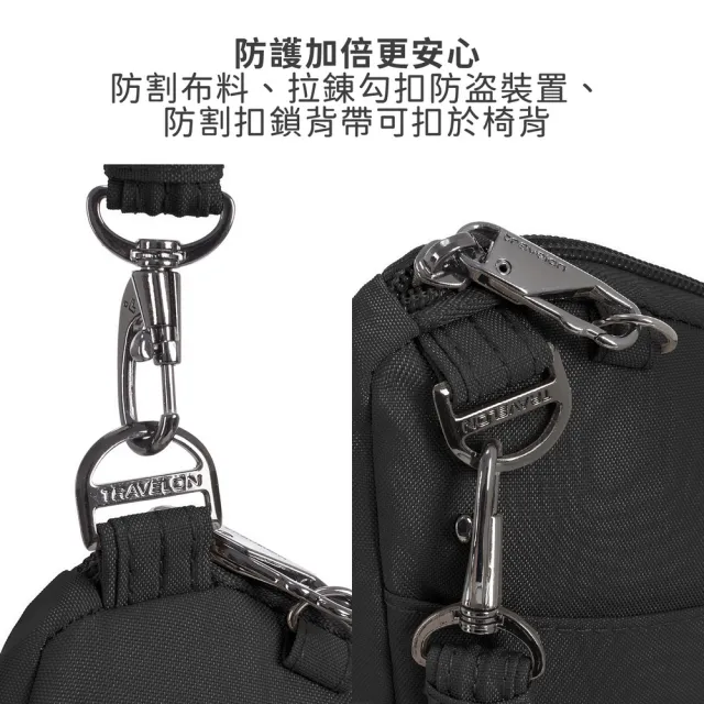 【Travelon】美國 Runways 3層直式防盜斜背包 墨黑 / RFID防盜包 斜背包 防割防搶