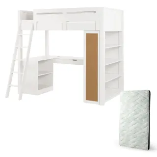 【LEVANA】StudyLoft 書桌高架床+贈MIT天絲護脊獨立筒床墊(兒童床/成長床/多功能床/書桌床)