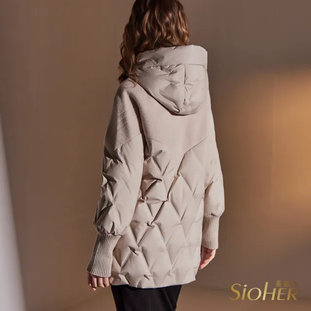 【SiOHER 熹歐禾】現貨 年度唯一鵝絨拼接毛呢大衣(女裝/女外套/長版外套/百搭/通勤)