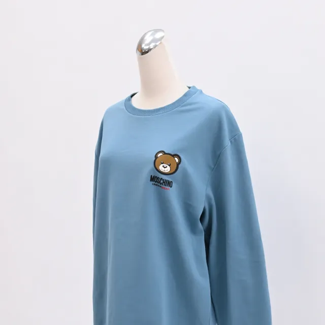 【MOSCHINO】小熊LOGO薄刷毛長袖大學素棉質T恤上衣(淺藍)