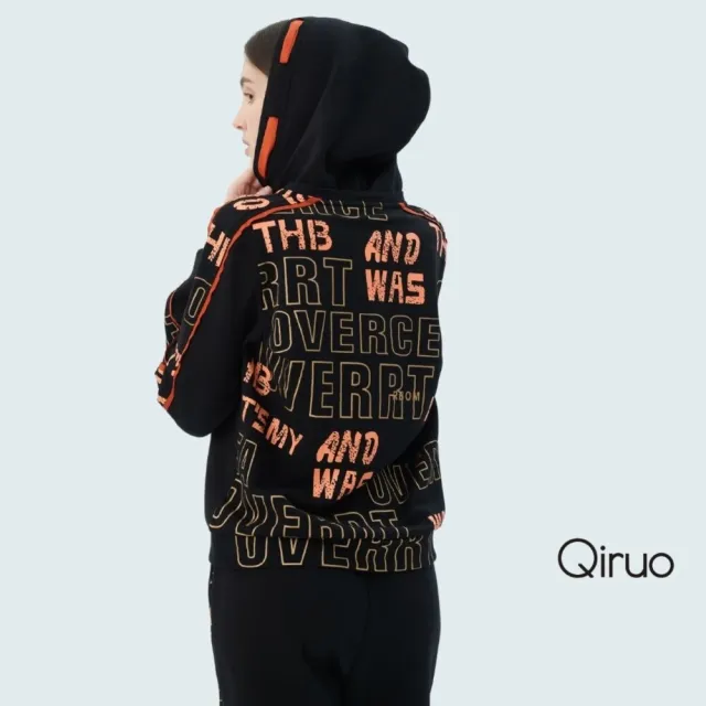 【Qiruo 奇若名品】厚磅棉質 字母設計黑色連帽上衣7229A