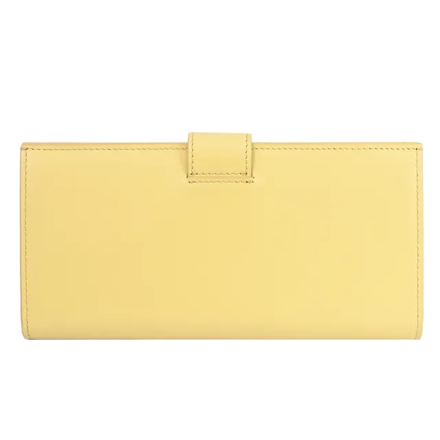 【PRADA 普拉達】經典浮雕LOGO多夾層扣式零錢長夾(淺黃)
