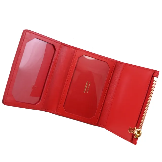 【BURBERRY 巴寶莉】金屬LOGO三折扣式零錢短夾.紅(全新福利品)