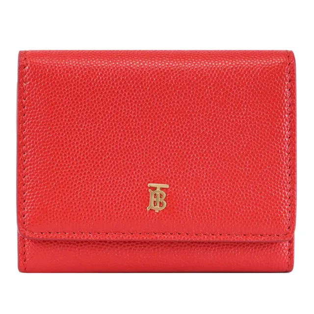 【BURBERRY 巴寶莉】金屬LOGO三折扣式零錢短夾.紅(全新福利品)