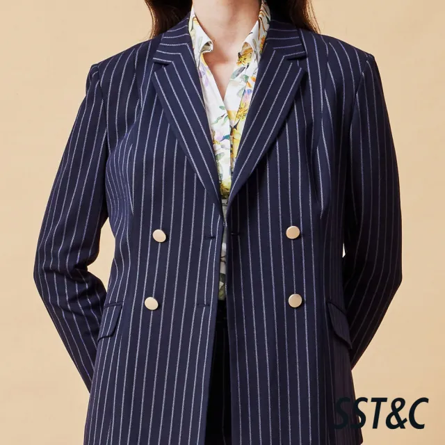 【SST&C】女裝 可機洗_針織藏青條紋寬鬆版西裝外套-825212014311(換季65折)