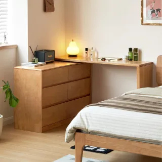 【hoi! 好好生活】特別訂購★WH夕顏橡膠木實木壹字版六斗櫃伸縮化妝桌2.25M 原木色 Y520D01