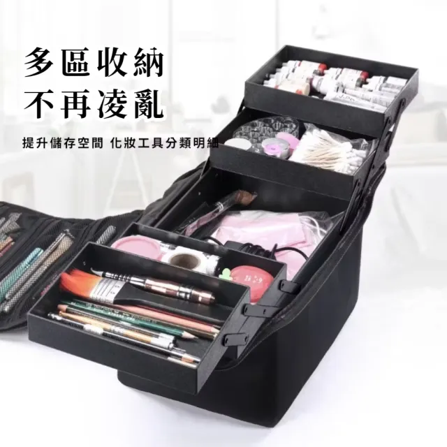 專業級萬能多層大容量化妝箱(防刮防撞 順滑雙拉鏈 美甲美容 化妝品收納箱 防水 美甲包)