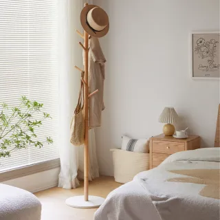 【hoi! 好好生活】YW圓盤山毛櫸實木石英石底座掛衣架0.36M 原木色 Y00I04