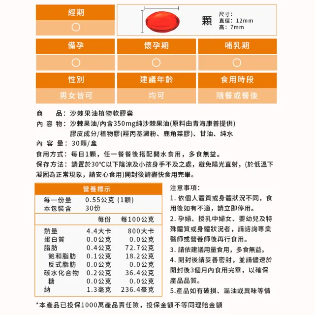 即期品【RalanLife】沙棘果油植物軟膠囊(全素可食)