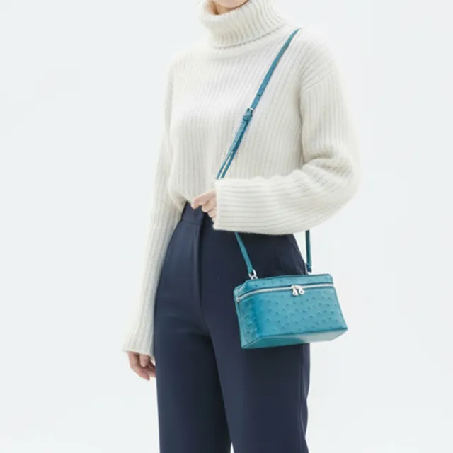 【M2nd】珍稀鴕鳥皮雙開飯盒隨身包(T9387A)