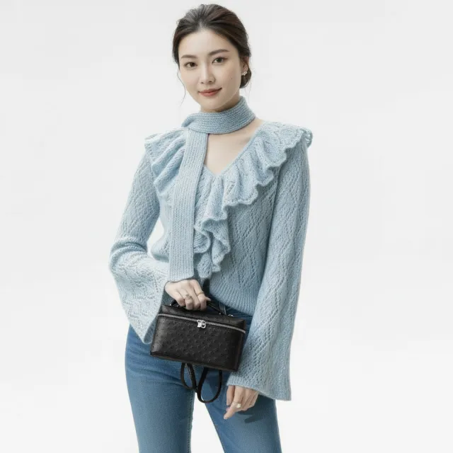 【M2nd】珍稀鴕鳥皮雙開飯盒隨身包(T9387A)