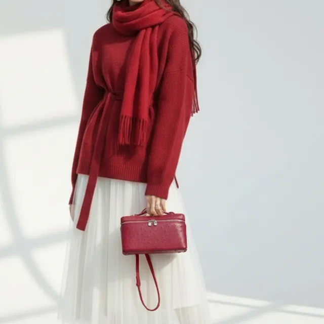 【M2nd】珍稀鴕鳥皮雙開飯盒隨身包(T9387A)