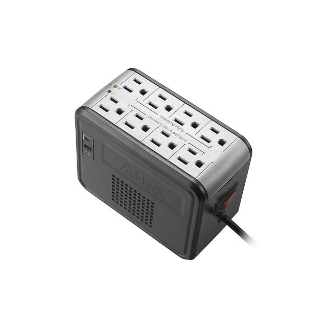 【IDEAL 愛迪歐】1KVA 穩壓器AVR [USB-A+C充電孔] PSCU-1000 (冷銀灰)