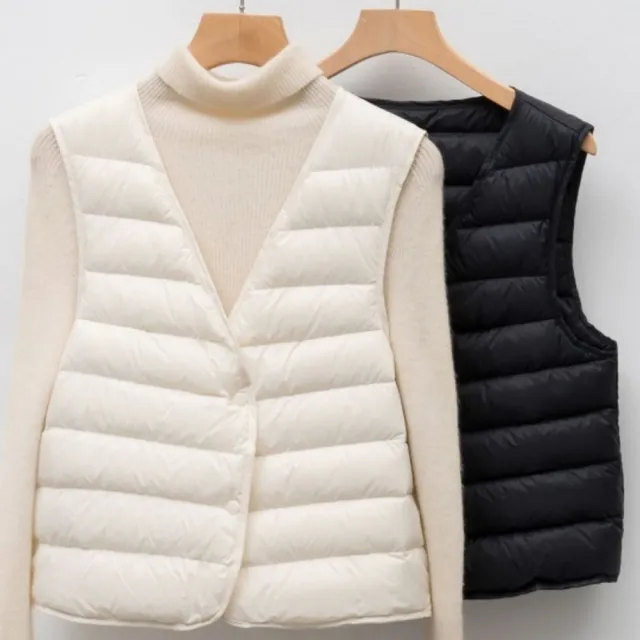 【巴黎精品】頂級真羽絨背心90%鵝絨羽絨衣秋冬(橫條新款女外套2色n1lw18)