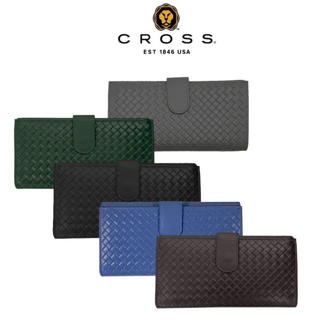 【CROSS】直播限定 限量1折 頂級小牛皮編織紋中扣式長夾 全新專櫃展示品(多色 送禮盒提袋)