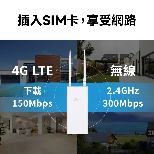 【TP-Link】4G Wi-Fi 分享器 300 Mbps IP65 戶外型PoE無線WiFi路由器(SIM卡隨插即用/TL-MR100-Outdoor)