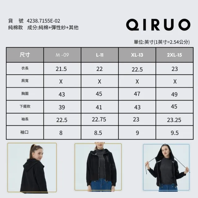 【Qiruo 奇若名品】防風布料 連帽短版夾克式拉鍊黑色連帽外套7155E 