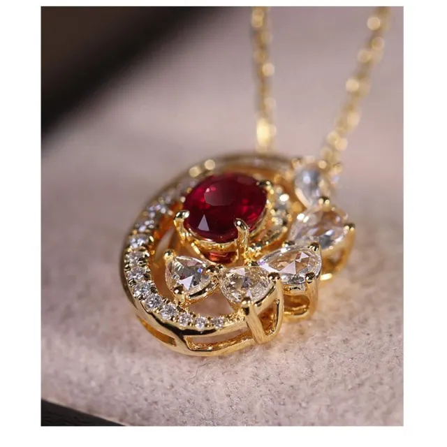 【海斯珠寶】火舞系列 18K金 天然鑽石 鴿血紅寶石 項鍊 流光旋弧造型 精密鑲嵌工藝 火焰光影折射設計