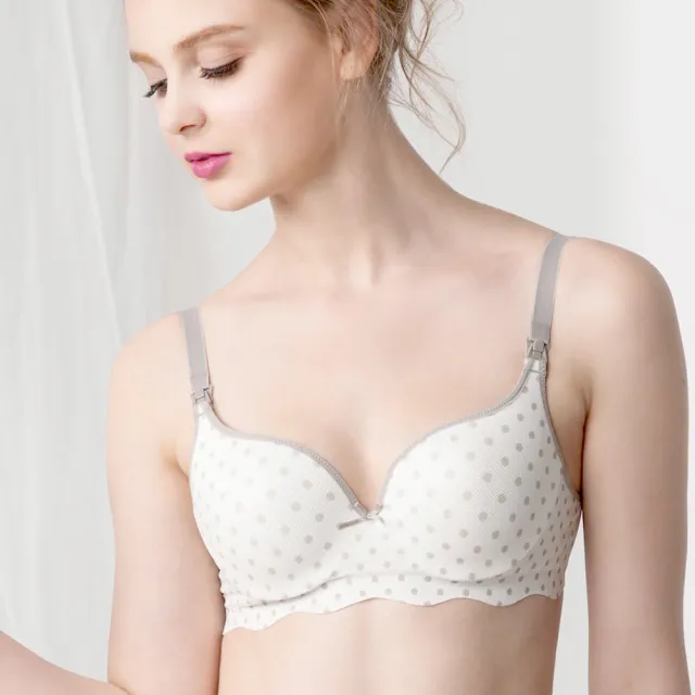 【Gennies 奇妮】哺乳內衣 涼感軟鋼圈內衣 WinCool美波動(白底灰點)