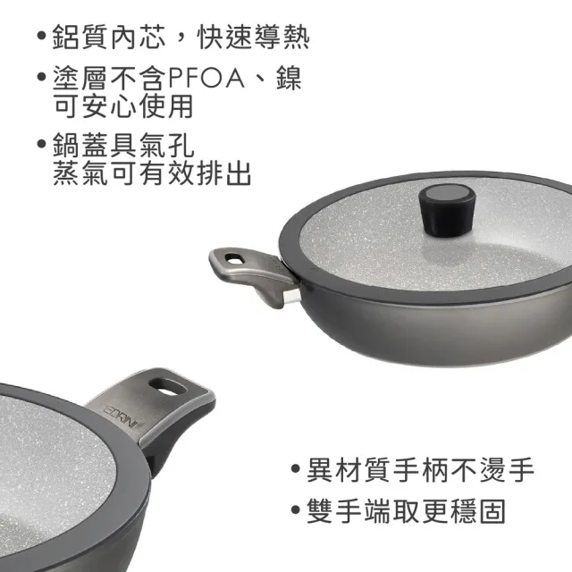 【PEDRINI】義大利 MiaFull附蓋不沾雙耳平底鍋 32cm / 平煎鍋 不沾鍋 電磁爐用 不挑鍋 雙柄鍋