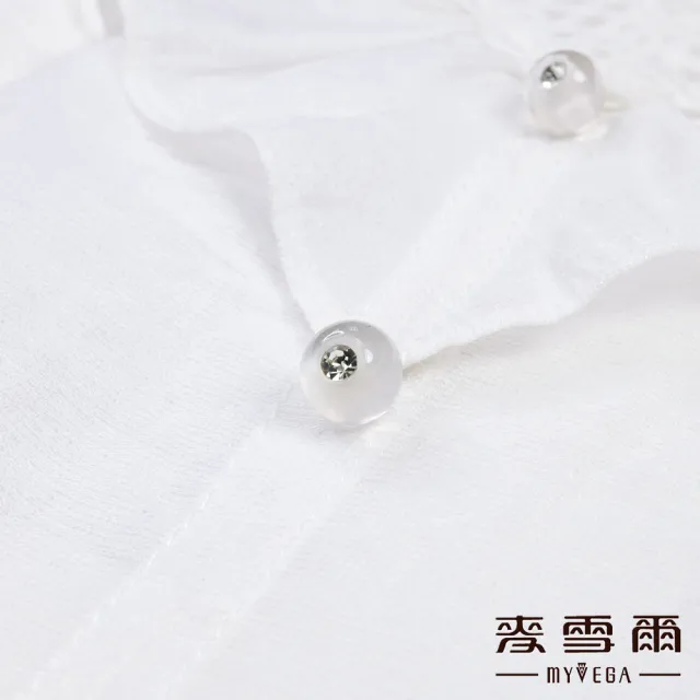 【MYVEGA 麥雪爾】荷葉邊蕾絲V領七分袖上衣-白
