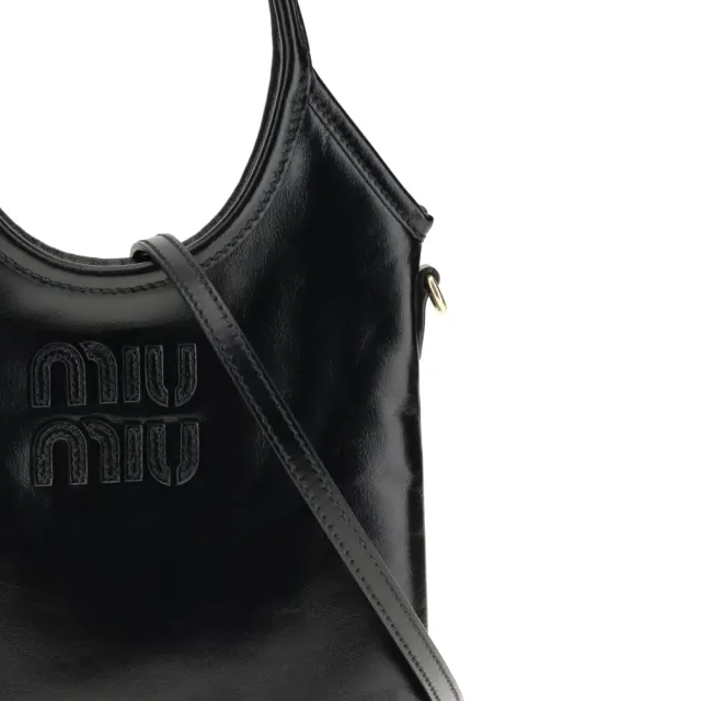 【MIU MIU】Ivy 迷你 小牛皮 手袋 托特包 肩背包 全黑色 5BA281