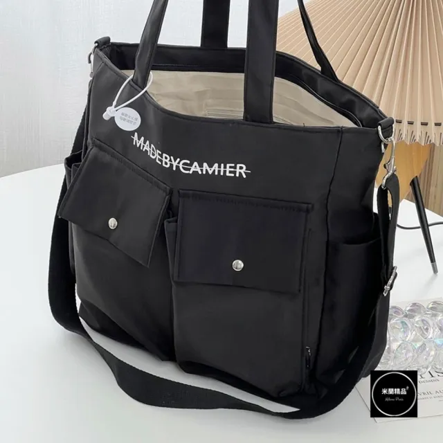 【米蘭精品】極速出貨 手提包帆布肩背包托特包側背包單肩背包休閒隨身女包包(休閒多口袋設計3色74jn59)