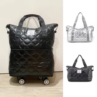 【LouiseC.】Tree House 尼龍菱格紋小香風可擴充大容量肩背防水空氣包/可拆式萬向輪旅行袋-2色(CC417)