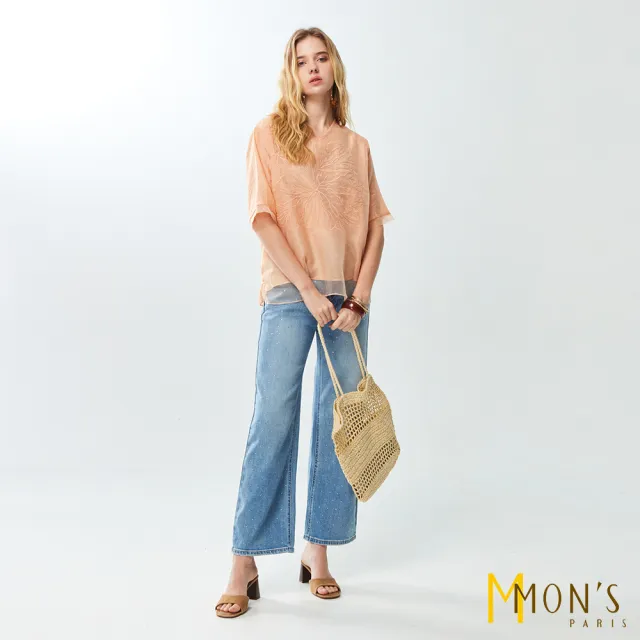 【MON’S】小香風飾袋燙鑽牛仔褲(直)