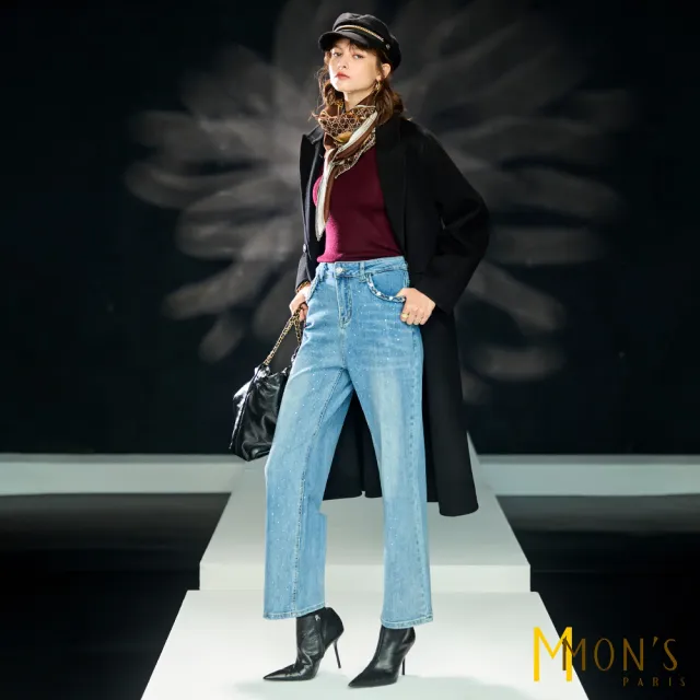 【MON’S】小香風飾袋燙鑽牛仔褲(直)
