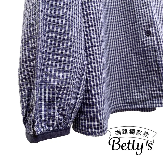 【betty’s 貝蒂思】網路獨賣★細格翻領泡泡皺摺感上衣(藍色)