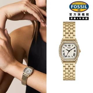 【FOSSIL】Harlow 閃耀八芒復古羅馬數字女錶 金色不鏽鋼錶帶 27 MM ES5489