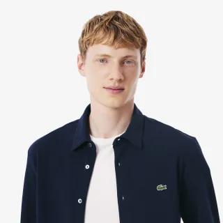 【LACOSTE】男裝-刺繡標誌修身長袖襯衫(海軍藍)