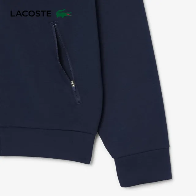【LACOSTE】女裝-拉鍊式連帽運動長袖T(海軍藍)
