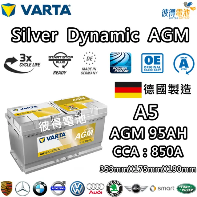 【VARTA 華達】A5 G14 AGM 95AH LN5汽車電瓶 怠速熄火車(德國製造)