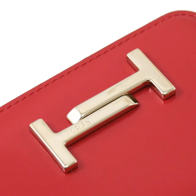 【TOD’S】TODS DOUBLE T 金屬雙T小牛皮信用卡名片零錢包(亮紅)