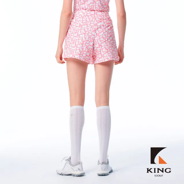 【KING GOLF】速達-網路限定款-女款滿版kg印花修身短褲/高爾夫球褲-粉色