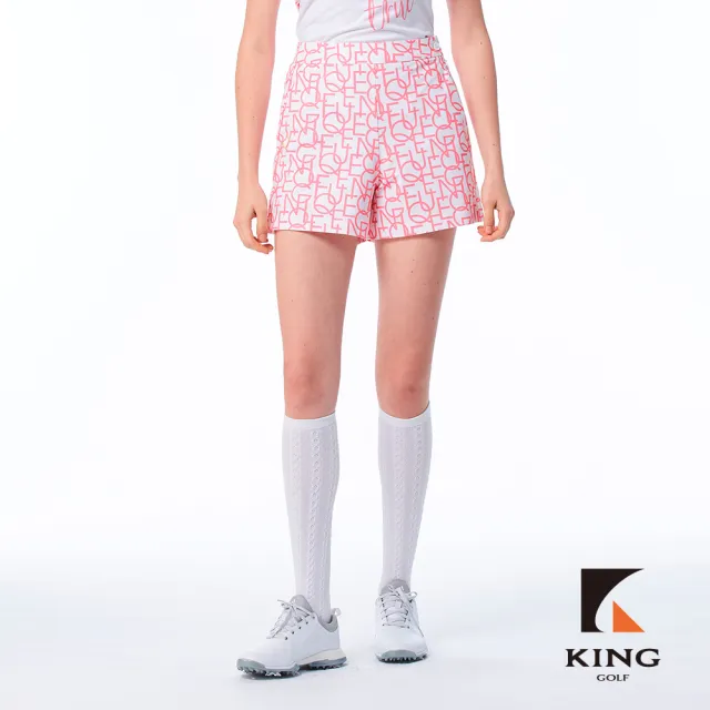 【KING GOLF】速達-網路限定款-女款滿版kg印花修身短褲/高爾夫球褲-粉色