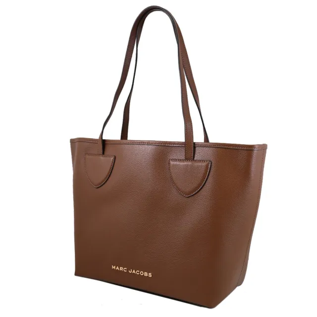 【MARC JACOBS】簡約金屬LOGO荔枝皮革肩背托特包購物包(咖)