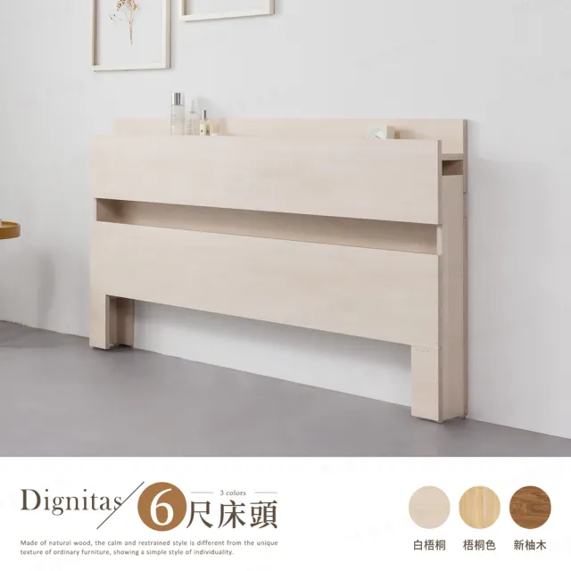 【H&D 東稻家居】DIGNITAS狄尼塔斯6尺插座雙人加大床頭片 MIT 台灣製(附燈 床頭箱 多色選)