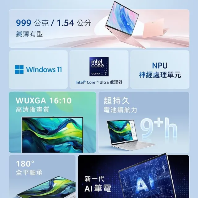 【Acer】筆電包/滑鼠組★14吋Ultra 7極輕薄AI筆電(Swift Lite/SFL14-54M-72JK/Ultra 7-155U/32G/512G/W11)