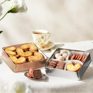 【台灣優格餅乾學院】點心時刻奶油餅乾禮盒-綜合奶酥、蝴蝶派鐵盒(附提袋/曲奇奶酥/天然奶油蝴蝶酥)